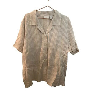 Elisabeth Liz Claiborne Beige Short Sleeve Striped linen Top Size 22